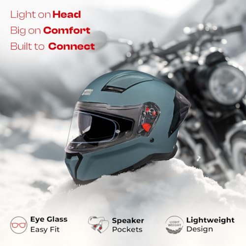 Image of STUDDS Helios ISI and DOT Certified Full Face Helmet with Antifog 100 Lens, Sporty Spoiler (Shark Skin MATT Blue - L)