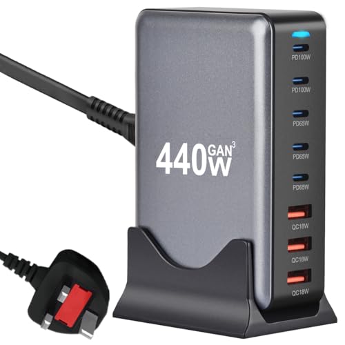 440W USB C Charger 8-Port GAN Fast Charger Station PD Charger Power Adapter, USB-C Fast Charger Multiport Station, Charging Station for Laptop, Phone,Tablet, Watches etc
