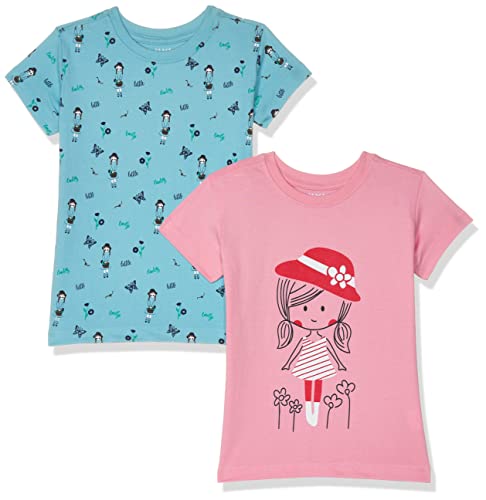 Image of Amazon Brand - Jam & Honey Regular Fit Girls 100% Cotton Printed Half Sleeves T-Shirt | Age 2-12 Years (Pack of 2)