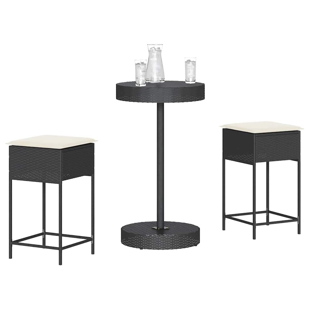 Ensemble bar de jardin résistant aux intempéries en rotin synthétique noir