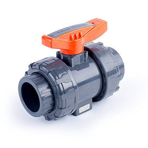 Hydroseal Kaplan Pvc 1 1/2" True Union Ball Valve With Full Port, Astm F1970, Epdm O-Rings And Reversible Ptfe Seats, Rated At 200 Psi @73F, Gray, 1 1/2 Inch Socket (1 1/2") #TOP1