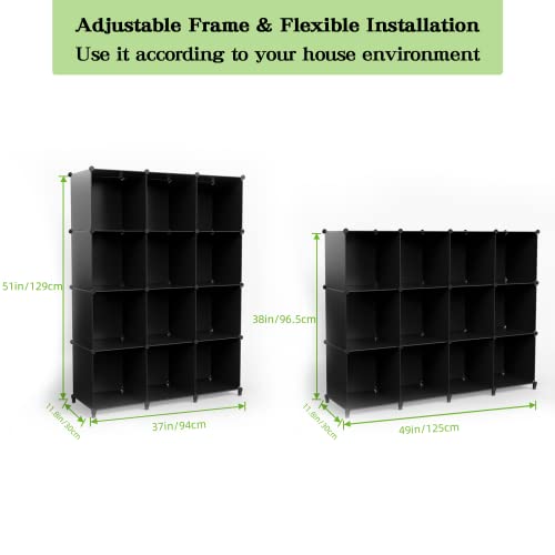 Homywish Cube Storage Organizer 12 Cube Closet Storage Shelves With Wooden Hammer Diy Closet Cabinet Room Storage Bookshelf Plastic Square Organizer Shelving For Home, Office, Bedroom, Black… #TOP2