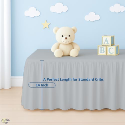 Image of Cottington Lane Light Grey Crib Skirt Dust Ruffle 14 inch Drop, Fits 28 inch x 52 inch