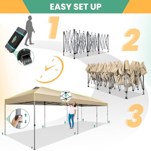 Image of COBIZI 10x30 Pop Up Canopy, Wedding Party Tent Without Sidewall One Push Setup Glow, 3 Adjustable Height Air Vent Waterproof UPF50+, Wheeled Bag, 4 Sandbag, 8 Stake, Ropes for Commercial, Outdoor