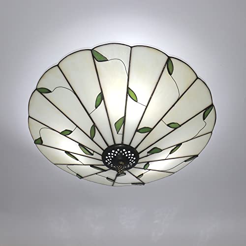 Skyweel 16 Inch Vintage Leaf Tiffany Style Ceiling Light Stained Glass Ceiling Lamp Flush Mount Ceiling Lighting Fixtures Lamps (40CM Leaf A) - Image 5