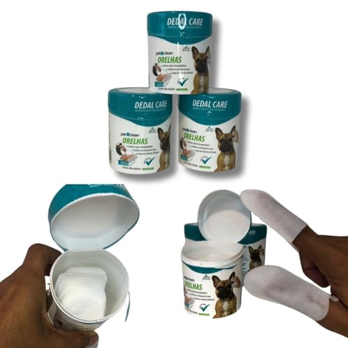Kit Dedal Care Higiene Bucal e Limpa Orelhas Pet Clean Dedeiras Umedecidas Descartáveis para Cães e