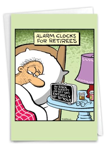 NobleWorks - Funny Retirement Greeting Card with 5 x 7 Inch Envelope (1 Card) Co-Worker, Good Luck Retiree Alarm Clock C6949RTG-US