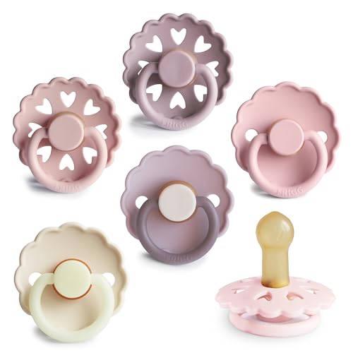 Image of FRIGG Natural Rubber Baby Pacifier 6-Pack Blooming Love | Made in Denmark | BPA-Free (6-18 Months)