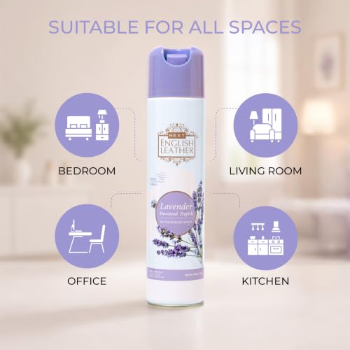 Image of Next Care English Leather Air Freshener Spray 220ml Each | Long Lasting Room Freshener for Home, Office & Car | Odour Eliminator (Lavender Pack of 2)