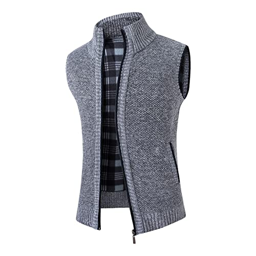 Men's Zip Sleeveless Knit Sweater Slim Fit Stand Collar Cardigan Vest Man Flannel Lined Casual Warm Sweater Vests