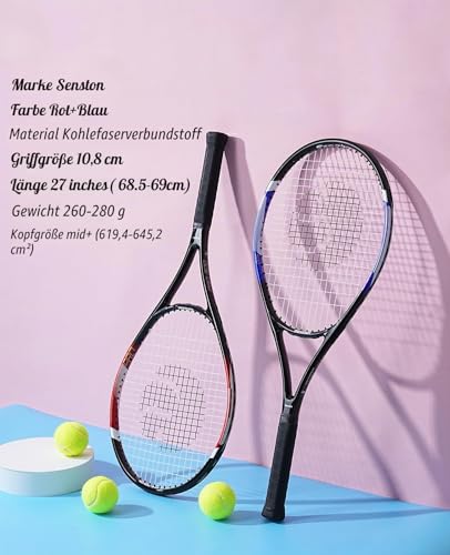Senston Tennisschläger Set für Erwachsene - 68,6 cm, 2 Spieler mit 3 Bällen, 2 Griffen, 2 Vibrationsdämpfern