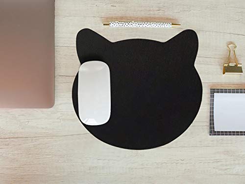 マウスパッド猫 個性的 おしゃれ かわいい猫耳の形 柔軟 ゴム製裏面 パソコンPC用 滑り止め 耐久性が良い おもしろい 黒ネコ柔らかいタッチ 光学式マウス対応 (24 x 21.5cm)