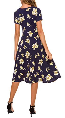 Image of Urban CoCo Women's Floral Print Short Sleeve Flared Midi Dress