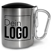 True Statements Edelstahlbecher mit Deckel und Karabiner personalisiert mit eigenem Logo - Festival oder Fasnetsbecher - 300 ml - Geschenk zum Outdoor & Camping