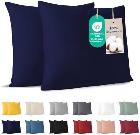 Dreamzie - Kissenbezug 40x40cm - 2er Set - 100% Baumwolle - Dunkelblau | Oeko-Tex zertifiziert · mit Reißverschluss · Kopfkissenbezug & Kissenhülle · Jersey · 150 g/m² · Weich · Wa