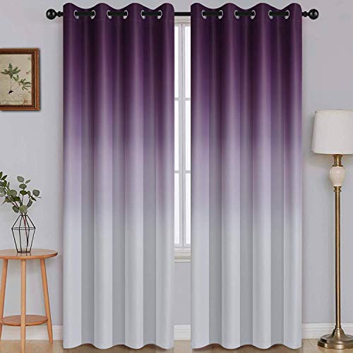 Image of SimpleHome Purple to Grey White Ombre Room Darkening Curtains 84 Inch | Curtains for Living Room,Light Blocking Thick Thermal Insulated Grommet Window Curtains Drapes for Bedroom, 2 Panels,52Wx84L