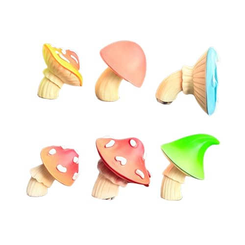 Lot de 6 figurines de champignons miniatures colorées en résine, accessoires de voiture, décorations de bureau à domicile pour cadeaux et accessoires de...