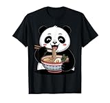 carino panda mangiare ramen giapponese kawaii animal noodles maglietta