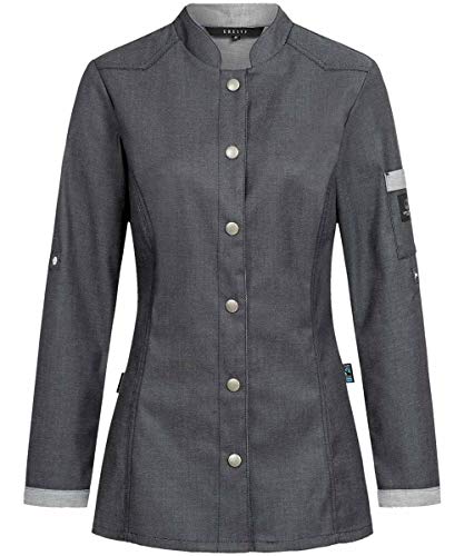 GREIFF Größe M Gastro Moda Damen Cuisine Premium Kochjacke Bikerstyle Regular Fit Denimoptik Anthrazit Modell 5415 6912
