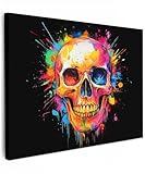 MuchoWow© Wandbilder 40x30 cm Schlafzimmer Home Deko Wohnung Bild Wohnzimmer Fotoleinwand Wand Bilder Leinwand Wall Decor Schädel - Graffiti - Totenkopf - Bunt