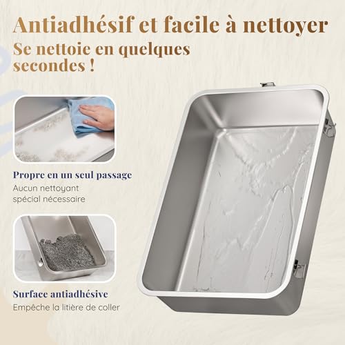 Litière chat anti-odeur grand bac inox pour stopper les projections