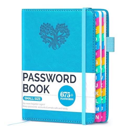 Witsbrez Password Keeper Book with Colorful Alphabetical Tabs, Small Internet Password Book for Seniors, Password Organizer for Website Logins (Blue, 4.7''x6.2'')