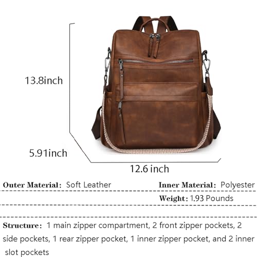 Image of Women's Fashion Backpack Purse for Women Leather Multipurpose Design Ladies Shoulder Bag Travel bag Satchel Handbags (Dark Brown-1)
