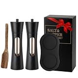 Rozhuhro Juego de molinillos de Sal y Pimienta Madera, molinillos manuales multifuncionales con Mecanismo cerámico, Molinillo de Sal y Especias Recargable de 20 cm con Ventana acrílico,Negro,C