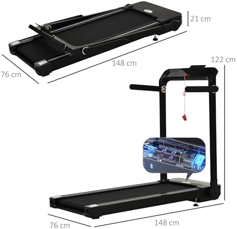 HOMCOM Folding Treadmill, 1.85HP Installation-Free Walking Jogging Running Machine, 12KM/H with 12 Pre-Programs and LED Display for Home Gym Office