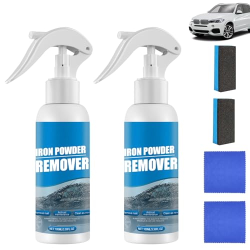 2Pcs Car Rust Removal Spray,Iron Powder Remover,Rustout Instant Remover Spray,Multifunctional Paint Cleaner Car Maintenance Powder Spray Rust Remover Iron Cleaning,Iron Powder Remover for Car (100ML)