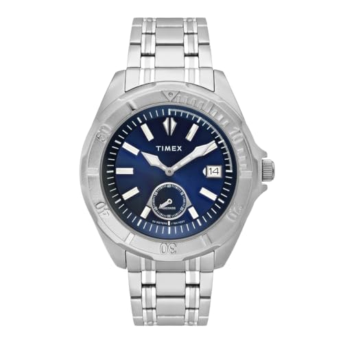 TIMEX Analog Watch for Man with Blue Round Dial & Silver Stainless Steel Bracelet Band Water Resistant Men's Wrist Watches - TWEG30202