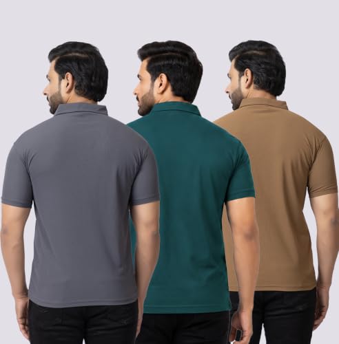 Image of HANABY Men's Summer Polo Solid Half Sleeves Polycotton T-Shirt | Collar Breathable and Comfortable T-Shirt (Pack of 3)