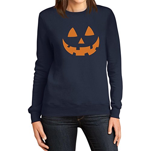 Shirtgeil Halloween Damen Pullover - Jack O' Lantern Kürbis Gesicht Frauen Sweatshirt XX-Large Marineblau