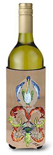 Caroline's Treasures 8134LITERK Crab Shrimp Pelican Crab and Gator Fleur de lis Wine Bottle Hugger Bottle Cooler Sleeve Hugger Machine Washable Collapsible Insulator Beverage Insulated Holder