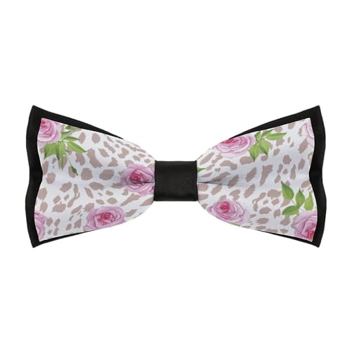 JYYAU Leopard And Roses Flowers Pattern Bow Tie Adjustable Necktie For Men Business Fashion Pre-tied Tie Neckwear Novelty Accessory For Weddings Party Festival