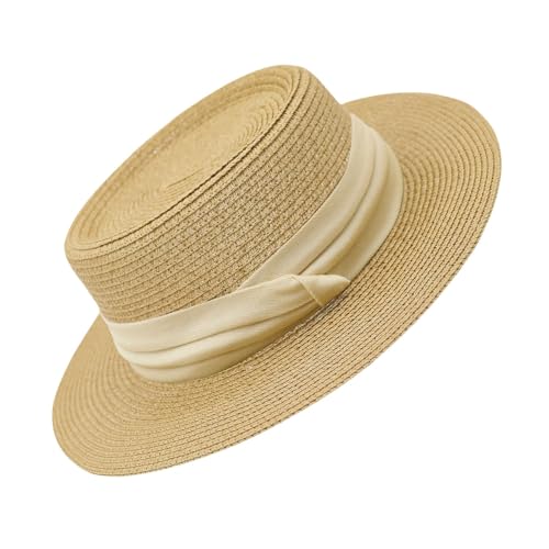 Womens Sun Hat Wide Brim Straw Hat Panama Beach Sun Hat Summer Vacation Soft Foldable Lightweight UPF50+ Beige