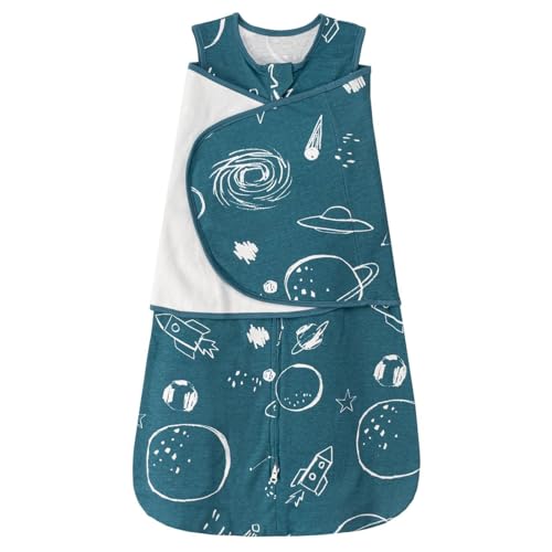 SIMYJOY Bebé Mantas Envolventes Bebé Swaddle Wrap 3 in 1 Saco Dormir Bebé 6-12 Meses, Manta Ajustable de Algodón, Planeta