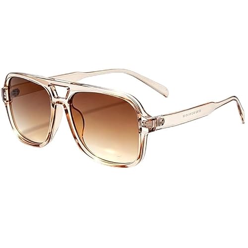 Breaksun Retro Aviator Sunglasses for Women Men Trendy Classic 70s Square Aviator Sun Glasses Vintage Shades (Champagne/Brown Gradient)