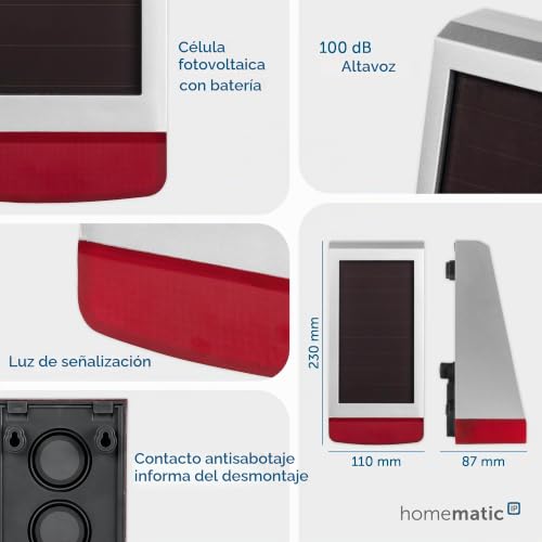 Sirena inalámbrica con panel solar Homematic IP alarma acústica y visual con push 4