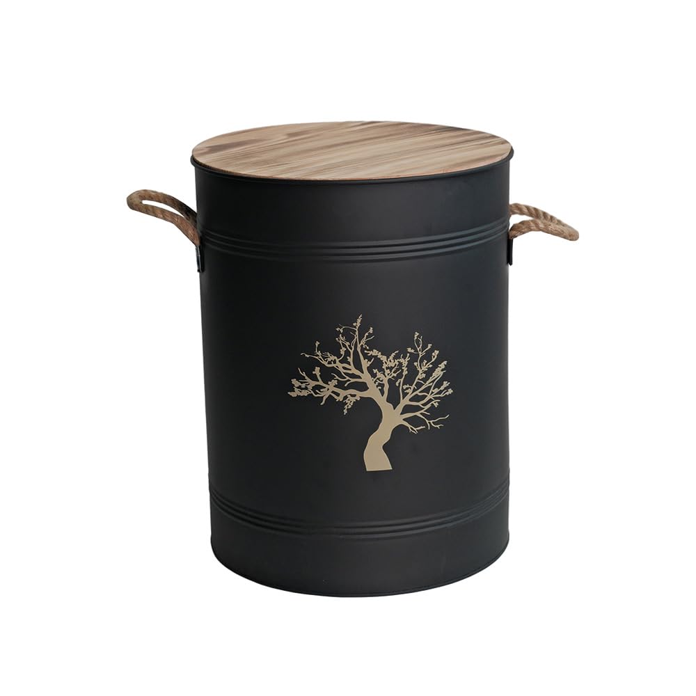 FACILITYS Réservoir à Pellets 51L avec Pelle et Tamis, Bac à Granulés en Acier Noir Design, Coffre à Pellets pour Poêle à Granulé, Seau à Pellets avec Filtration Anti Poussière