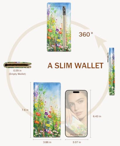 Image of Immaturus Floral Womens Wallet, Slim Thin RFID Blocking Card Wallets, Bifold PU Leather Credit Card Holder Organizer, Cute Cash Clutch Long Billfold with Zipper Coin Pocket Ladies Girls Gift