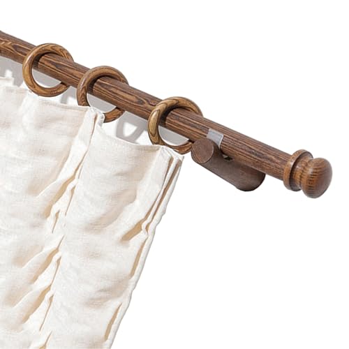 Juego de barras de cortina dobles de 240 cm, barra redonda de madera con soporte, acabado de grano de madera, barra individual para cortinas, ideal para decoración del hogar, 1 unidad
