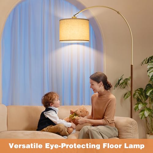 Ambimall Dimmable Arc Floor Lamp with Remote, Color Temperatures and Brightness Adjustable, Arched Floor Lamp with Rotating Head, Over Couch Arched Reading Light for Living Room (Gold and Wood Grain) by Ambimall - Used condition - Image 7