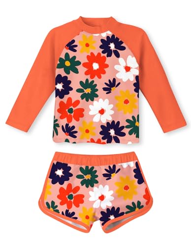 Image of TUONROAD Girls 2 Pieces Rash Guard Swimsuit Long Sleeve Tankini for 4-10 Years