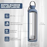 Exllena Borraccia Termica 1 Litro con Maniglia e Moschettone - Bottiglia Termica 1 Litro Mantenere Calore/Freddo - Senza BPA - 100% A Tenuta Stagna per Escursioni, Campeggio, Viaggi...(Blu Balena) - 3