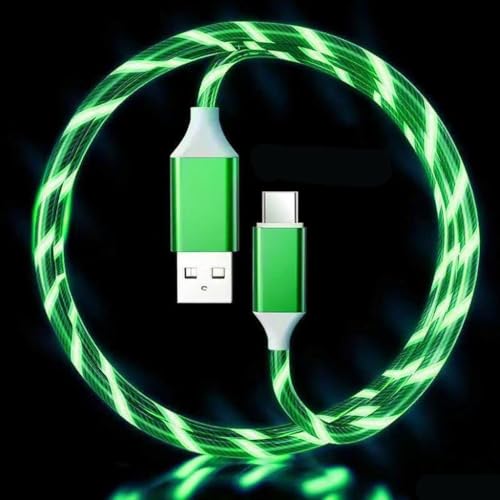 Image of USB A to USB C Fast Charging Cable with LED Light, High-Speed Data Sync & Night Light for Smartphones, Tablets & Type-C Devices-39 inches Green