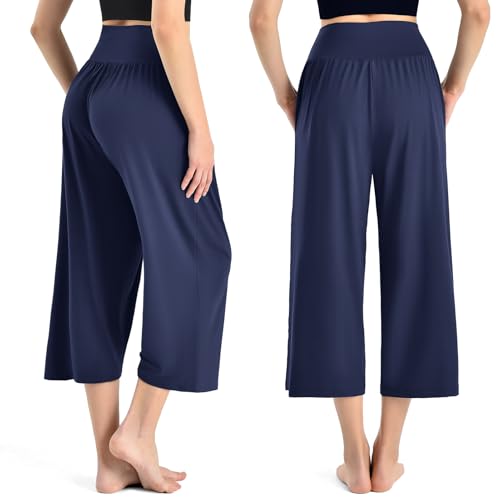 Ipletix Capri Pants for Women Casual Gaucho Wide Leg 23" Navy S - image 2