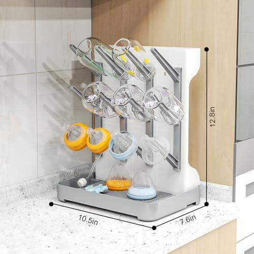 GoMaihe Trockenständer Babyflaschenr Abtropfgestell: vertikaler Flaschentrockner Halter – platzsparender Stand Arbeitsplatte Trockenständer für Babyflaschen und Babyzubehör Grau