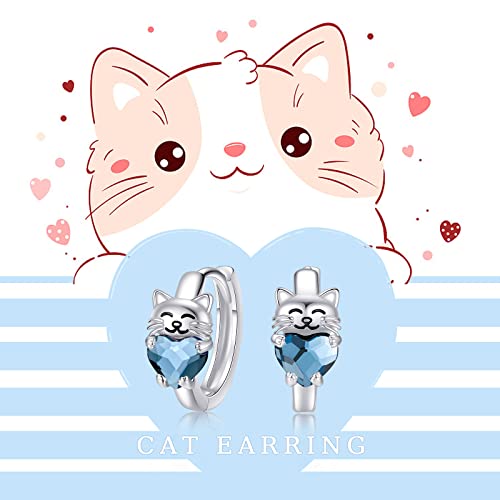 Hypoallergenic Cat Earrings 925 Sterling Silver Cute Animal Kitten Huggie Hoop Earrings For Sensitive Ears Cat Jewelry Gifts For Women Girls Cat Lovers #TOP4