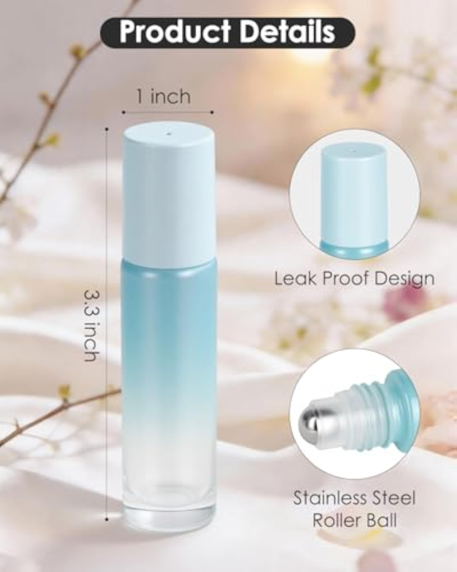 10ml Essential Oil Roller Bottles with Stainless Steel Roller Balls, 4 Pack